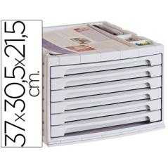Fichero cajones de sobremesa q-connect 37x30,5x21,5 cm bandeja organizadora superior 6 cajones gris opaco