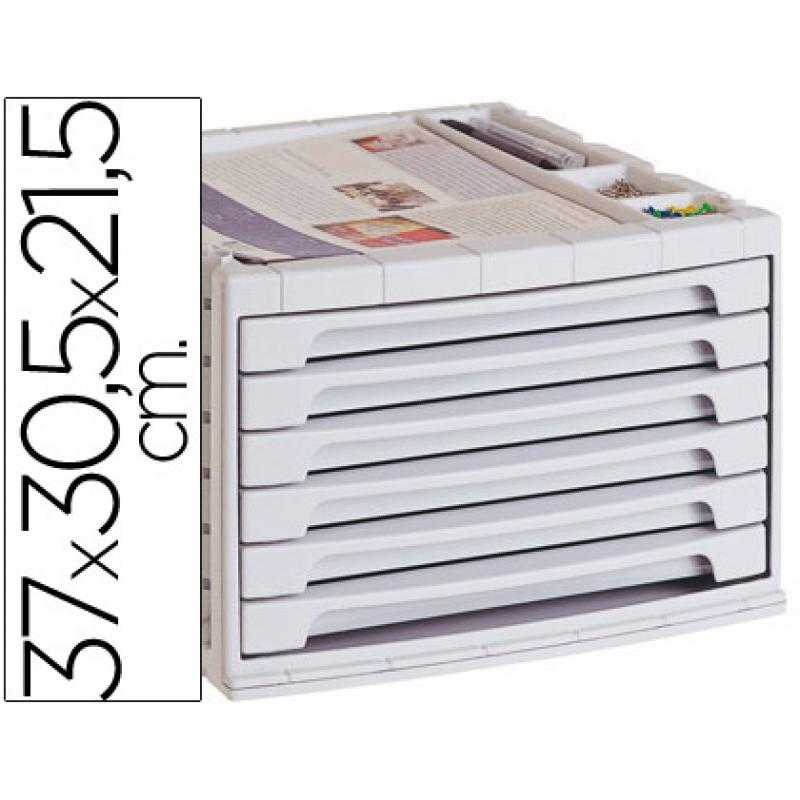 Fichero cajones de sobremesa q-connect 37x30,5x21,5 cm bandeja organizadora superior 6 cajones gris opaco