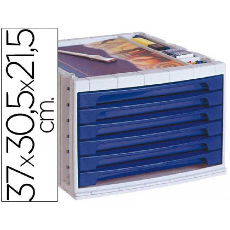 Fichero cajones de sobremesa q-connect 370x305x215 mm bandeja organizadora superior 6 cajones azul opaco