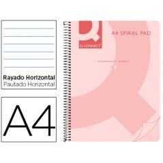 Cuaderno espiral q connect a4 micro tapa plástico 80h 70g horizontal sin bandas 4 taladros rosa