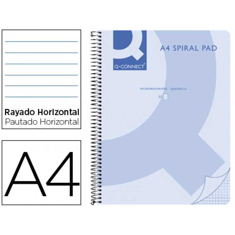 Cuaderno espiral q connect a4 micro tapa plástico 80h 70g horizontal sin bandas 4 taladros azul