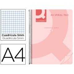 Cuaderno espiral q connect a4 micro tapa plástico 80h 70g cuadro 5mm sin bandas 4 taladros rosa