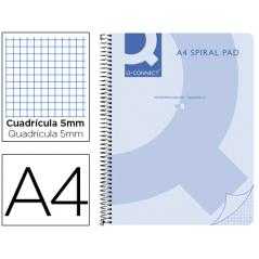 Cuaderno espiral q connect a4 micro tapa plástico 80h 70g cuadro 5mm sin bandas 4 taladros azul