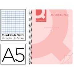 Cuaderno espiral q connect a5 micro tapa plástico 80h 70g cuadro 5mm sin bandas 6 taladros rosa