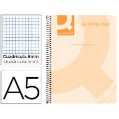 Cuaderno espiral q connect a5 micro tapa plástico 80h 70g cuadro 5mm sin bandas 6 taladros naranja
