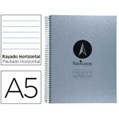 Cuaderno espiral navigator a5 micro tapa forrada 120h 90 gr horizontal sin bandas 6 taladros