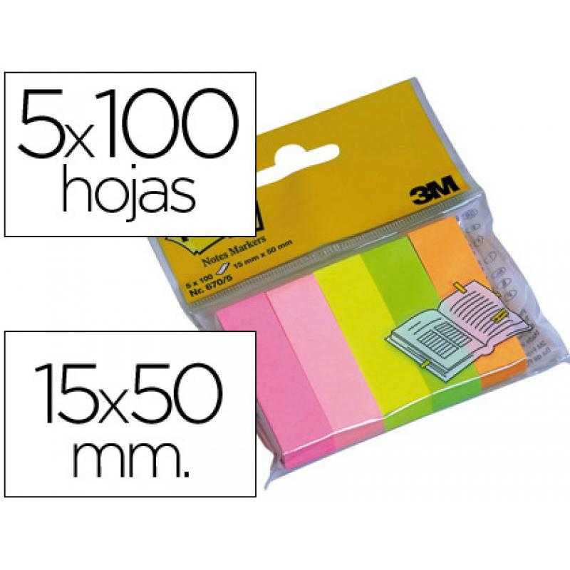 Bloc de notas adhesivas quita y pon post-it 15 x 50 mm colores surtidos mininotas 670/5