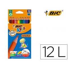 Lápices de colores bic kid evolution estuche de 12 colores surtidos mina ultra resistente