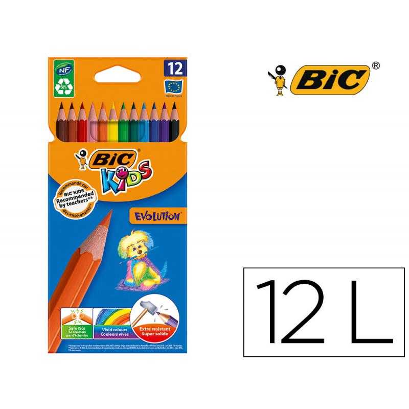 Lápices de colores bic kid evolution estuche de 12 colores surtidos mina ultra resistente