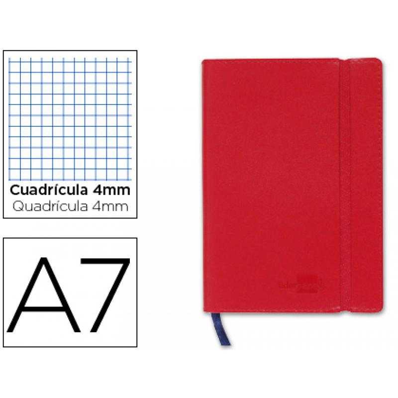 Libreta liderpapel simil piel a7 120 hojas 70g/m2 cuadro 4mm sin margen rojo