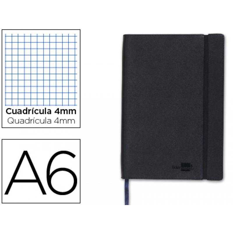 Libreta liderpapel simil piel a6 120 hojas 70g/m2 cuadro 4mm sin margen negro