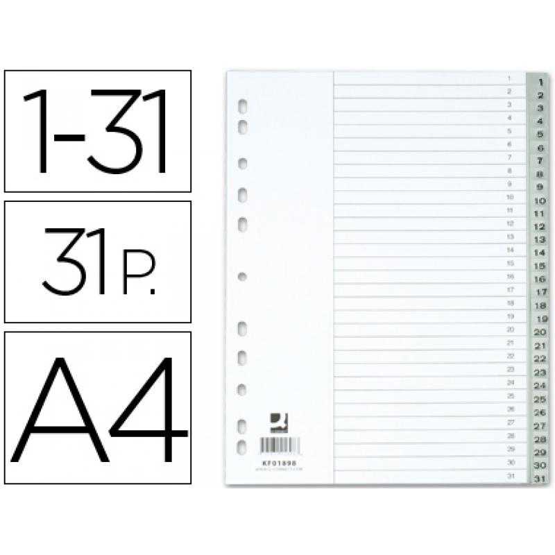 Separador numerico q-connect plástico 1-31 juego de 31 separadores din a4 -multitaladro