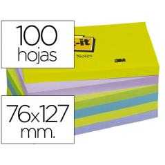 Bloc de notas adhesivas quita y pon post-it 76x127 mm ultra intenso pack de 6 blocs surtido