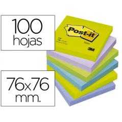 Bloc de notas adhesivas quita y pon post-it 76x76 mm ultra intenso surtido pack de 6 blocs