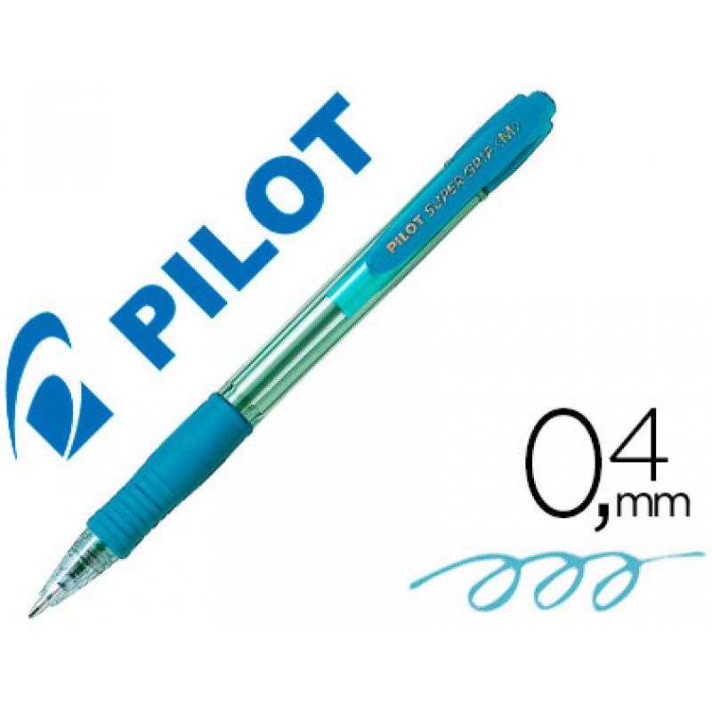 Bolígrafo pilot super grip celeste -retráctil -sujecion de caucho -tinta base de aceite