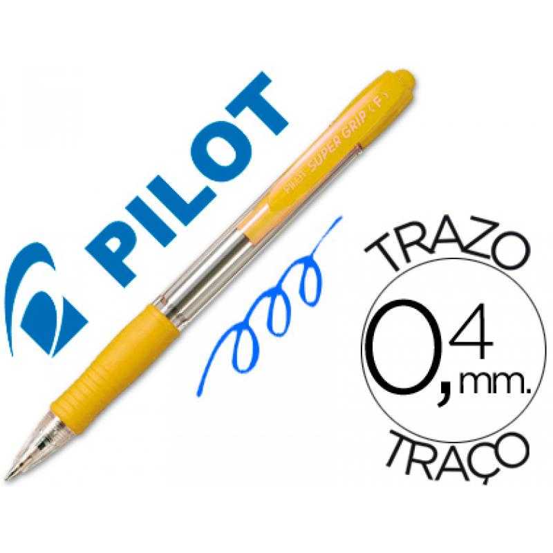 Bolígrafo pilot super grip amarillo -retráctil -sujecion de caucho -tinta base de aceite