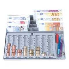 Portamonedas plástico euro q-connect con bandeja metálica para billetes