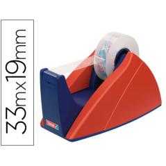 Portarrollo sobremesa tesa rojo-azul con cuchilla de corte recto para cintas de hasta 33 m x 19 mm