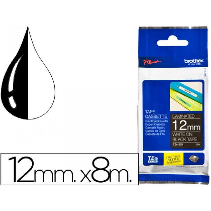 Cinta brother tze-335 negro-blanco 12mm longitud 8mts
