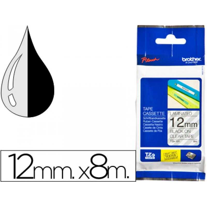 Cinta brother tze-131 transparente-negro 12mm longitud 8 mt