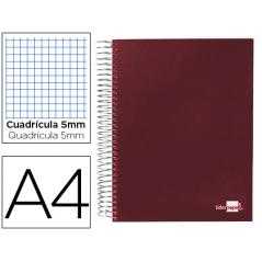 Cuaderno espiral liderpapel a4 micro papercoat tapa forrad140h 75g cuadro 5mm 5 bandas 4taladros. rojo
