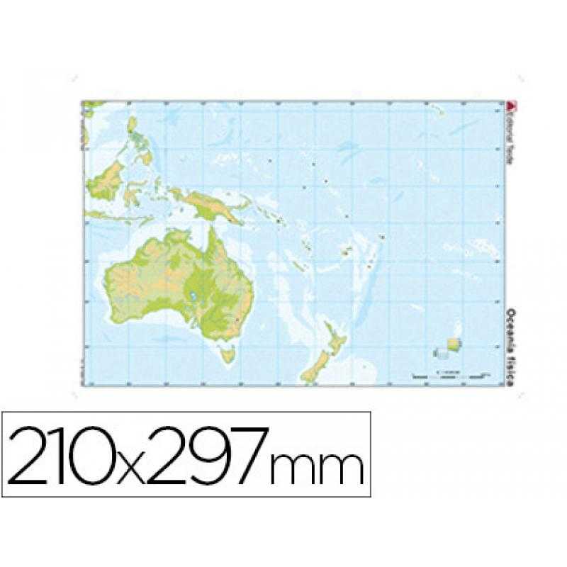 Mapa mudo color din a4 oceania -fisico