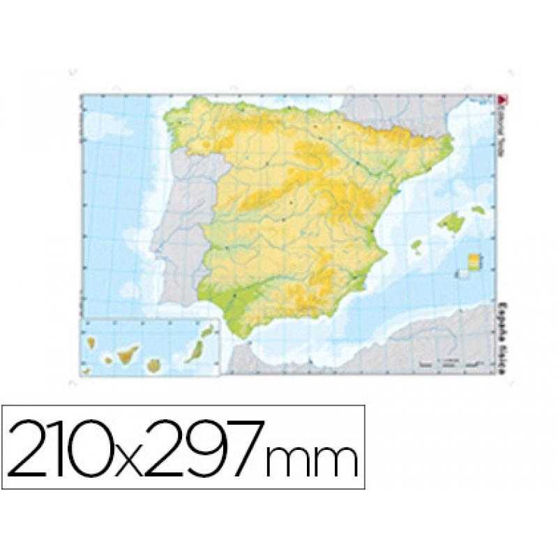 Mapa mudo color din a4 españa -fisico