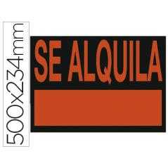 Cartel plástico "se alquila" rojo fluorescente -500x234 mm