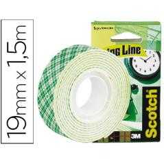 Soporte adhesivo cintas scotch doble cara -rollo blanco 19 mm x 1.5 mt