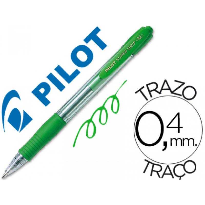 Bolígrafo pilot super grip verde retráctil sujecion de caucho tinta base de aceite