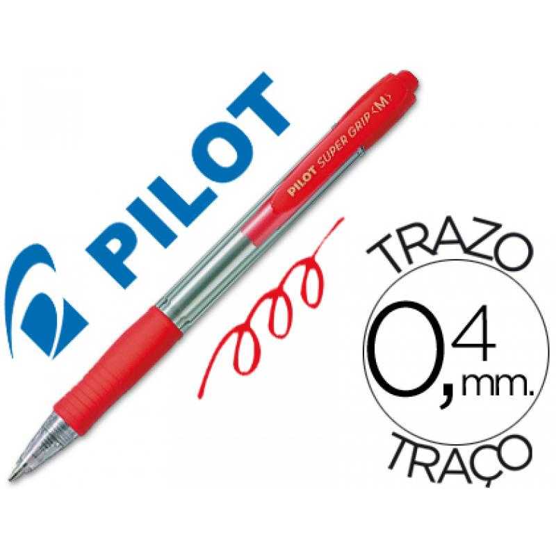 Bolígrafo pilot super grip rojo retráctil sujecion de caucho tinta base de aceite