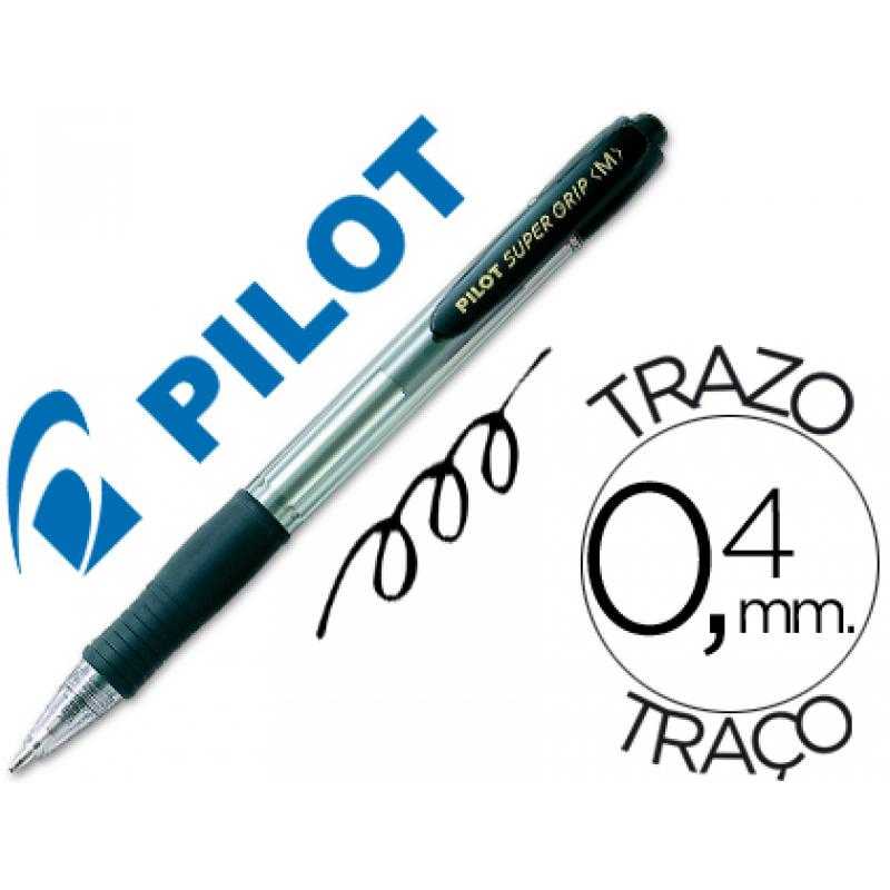 Bolígrafo pilot super grip negro retráctil sujecion de caucho tinta base de aceite
