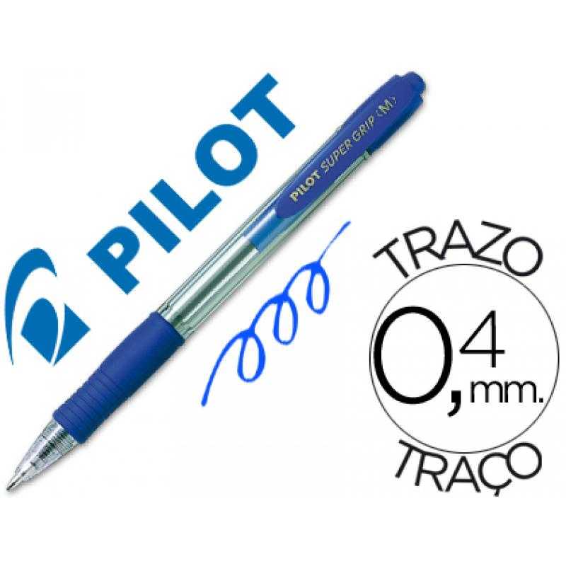 Bolígrafo pilot super grip azul retráctil sujecion de caucho tinta base de aceite