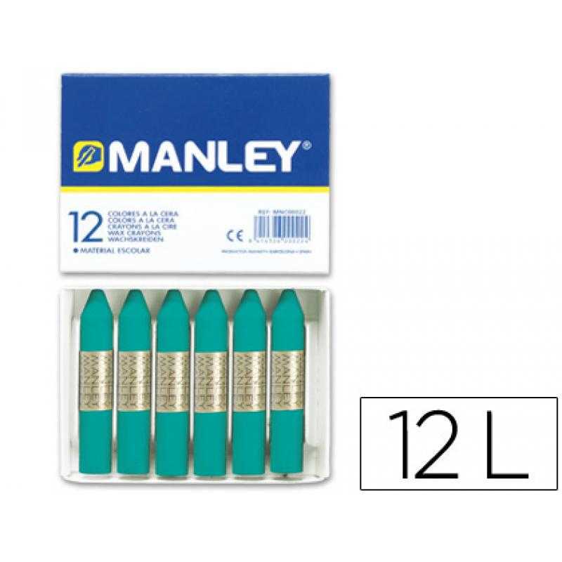Lápices cera manley unicolor verde azulado -caja de 12 n.23