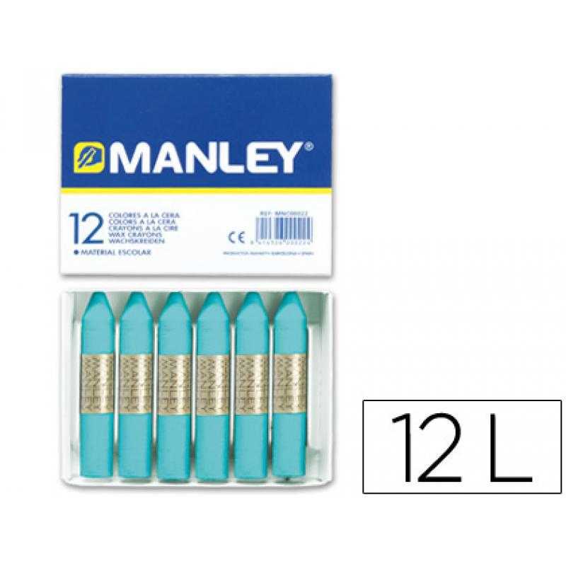 Lápices cera manley unicolor azul turquesa -caja de 12 n.16