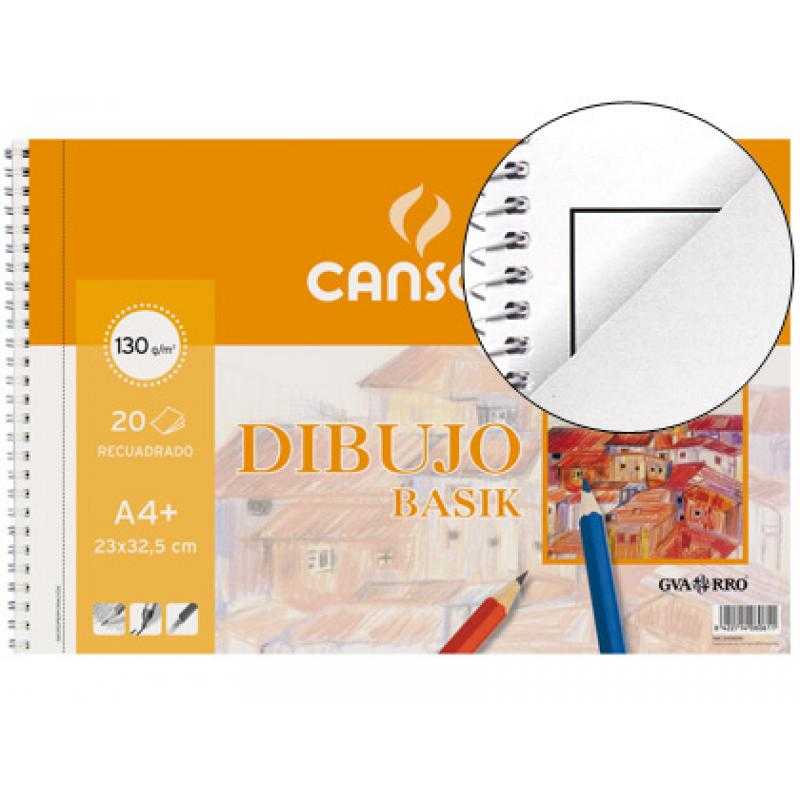 Bloc dibujo basik din a4+ espiral 23 x 32.5 cm -20 hojas microperforado -2 taladros -con recuadro