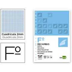Recambio liderpapel folio 100 hojas 60g/m2 milimetrado sin margen 16 taladros