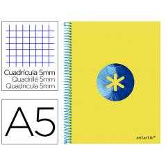 Cuaderno espiral liderpapel a5 micro antartik tapa forrada120h 100 gr cuadro 5mm 5 banda6 taladros trending amarillo