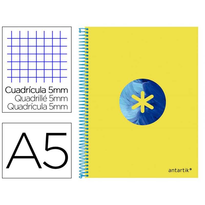 Cuaderno espiral liderpapel a5 micro antartik tapa forrada120h 100 gr cuadro 5mm 5 banda6 taladros trending amarillo