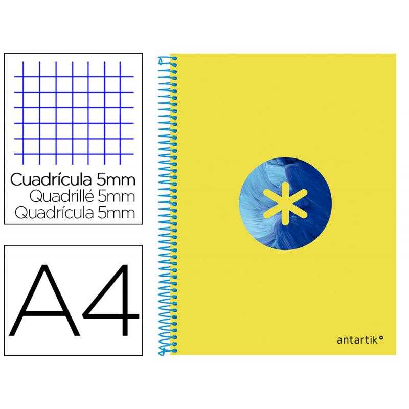 Cuaderno espiral liderpapel a4 micro antartik tapa forrada120h 100 gr cuadro 5 banda 4 taladros trending amarillo
