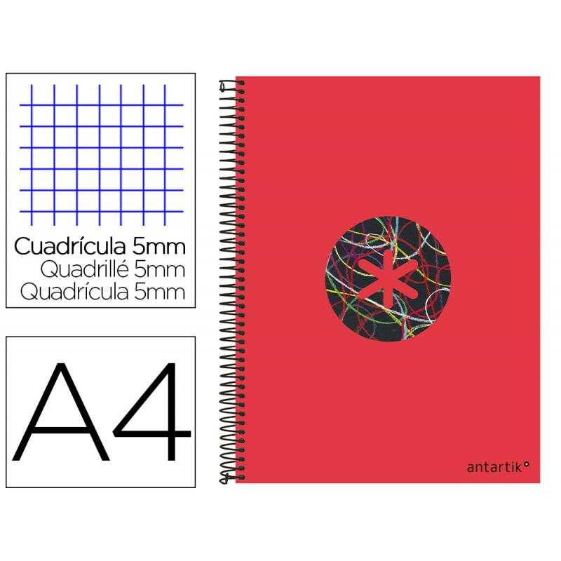 Cuaderno espiral liderpapel a4 micro antartik tapa forrada120h 100 gr cuadro 5 banda 4 taladros trending rojo 2020