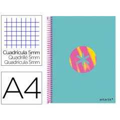 Cuaderno espiral liderpapel a4 micro antartik tapa forrada120h 100 gr cuadro 5 banda 4 taladros trending turquesa