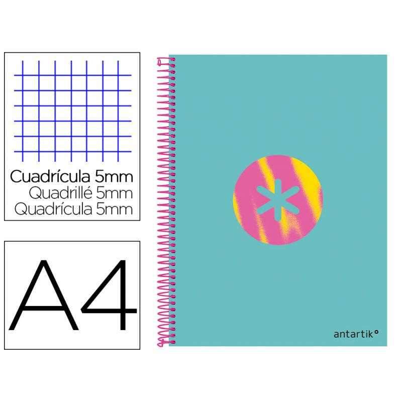 Cuaderno espiral liderpapel a4 micro antartik tapa forrada120h 100 gr cuadro 5 banda 4 taladros trending turquesa