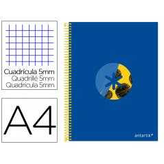 Cuaderno espiral liderpapel a4 micro antartik tapa forrada120h 100 gr cuadro 5 banda 4 taladros trending azul 2020