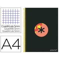 Cuaderno espiral liderpapel a4 micro antartik tapa forrada120h 100 gr cuadro 5 banda 4 taladros trending negro 2020