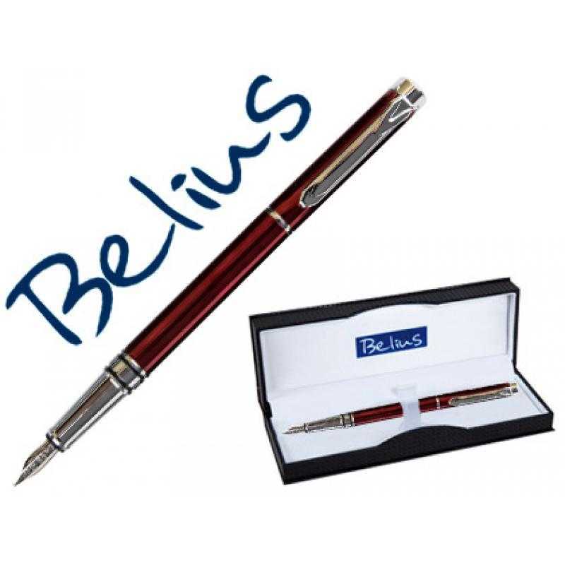 Pluma belius nuremberg rojo tinta azul en estuche