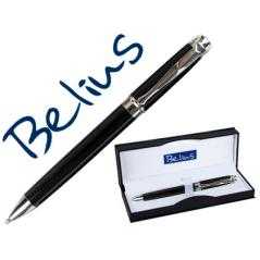 Bolígrafo belius basilea negro mate punta 1 mm tinta azul mecanismo helicoidal en estuche