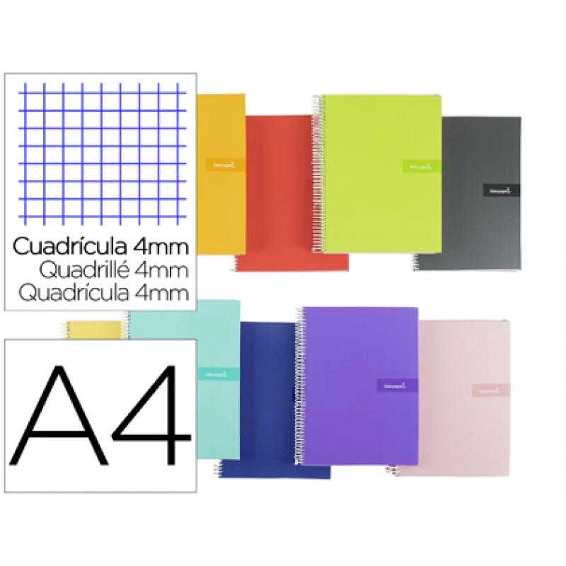 Cuaderno espiral liderpapel a4 crafty tapa forrada 80h 90 gr cuadro 4 mm con margen colores surtidos