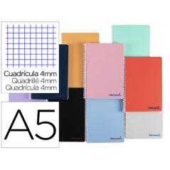 Cuaderno espiral liderpapel a5 wonder tapa plástico 80h 90g cuadro 4mm con margen colores surtidos