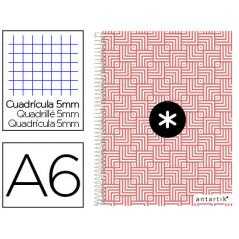 Cuaderno espiral liderpapel a6 micro antartik tapa forrada100h 100 gr cuadro 5mm 4 bandatrending color coral
